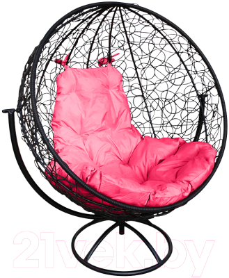 Кресло садовое M-Group Круг вращающееся / 11100408 (черный ротанг/розовая подушка)