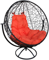 Кресло садовое M-Group Круг вращающееся / 11100407 (черный ротанг/оранжевая подушка) - 