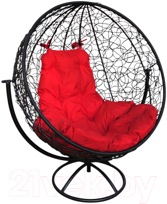 Кресло садовое M-Group Круг вращающееся / 11100406 (черный ротанг/красная подушка)