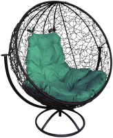 Кресло садовое M-Group Круг вращающееся / 11100404 (черный ротанг/зеленая подушка) - 