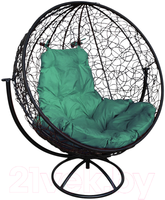Кресло садовое M-Group Круг вращающееся / 11100404 (черный ротанг/зеленая подушка)