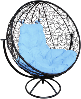 Кресло садовое M-Group Круг вращающееся / 11100403 (черный ротанг/голубая подушка) - 