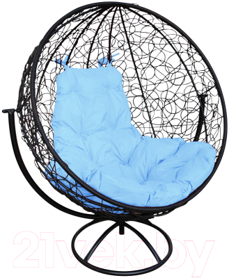 Кресло садовое M-Group Круг вращающееся / 11100403 (черный ротанг/голубая подушка)
