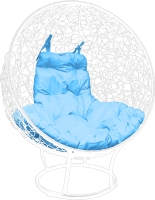 Кресло садовое M-Group Круг на подставке / 11080103 (белый ротанг/голубая подушка) - 