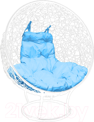 Кресло садовое M-Group Круг на подставке / 11080103 (белый ротанг/голубая подушка)