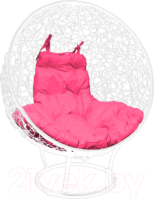 Кресло садовое M-Group Круг на подставке / 11080108 (белый ротанг/розовая подушка)