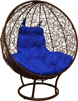 Кресло садовое M-Group Круг на подставке / 11080210 (коричневый ротанг/синяя подушка) - 