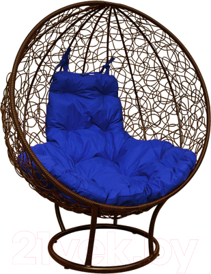 Кресло садовое M-Group Круг на подставке / 11080210 (коричневый ротанг/синяя подушка)