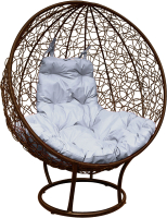 Кресло садовое M-Group Круг на подставке / 11080209 (коричневый ротанг/серая подушка) - 