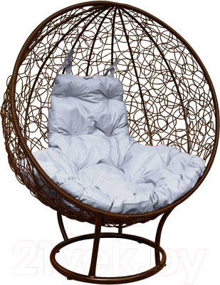 Кресло садовое M-Group Круг на подставке / 11080209 (коричневый ротанг/серая подушка)