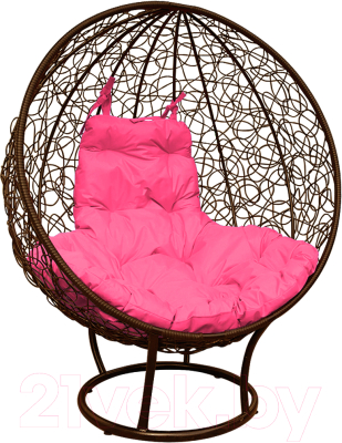 Кресло садовое M-Group Круг на подставке / 11080208 (коричневый ротанг/розовая подушка)