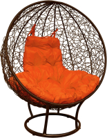 Кресло садовое M-Group Круг на подставке / 11080207 (коричневый ротанг/оранжевая подушка) - 
