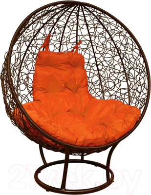 Кресло садовое M-Group Круг на подставке / 11080207 (коричневый ротанг/оранжевая подушка)