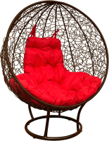 Кресло садовое M-Group Круг на подставке / 11080206 (коричневый ротанг/красная подушка) - 