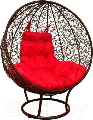 Кресло садовое M-Group Круг на подставке / 11080206 (коричневый ротанг/красная подушка)