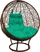 Кресло садовое M-Group Круг на подставке / 11080204 (коричневый ротанг/зеленая подушка) - 