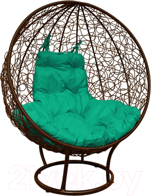 Кресло садовое M-Group Круг на подставке / 11080204 (коричневый ротанг/зеленая подушка)
