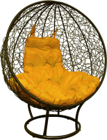 Кресло садовое M-Group Круг на подставке / 11080211 (коричневый ротанг/желтая подушка) - 