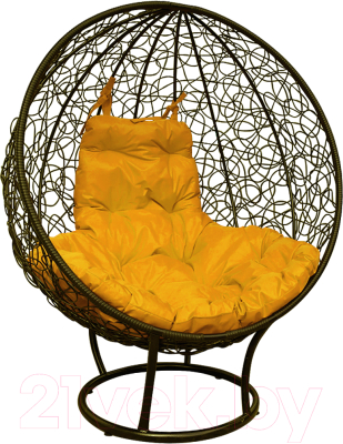Кресло садовое M-Group Круг на подставке / 11080211 (коричневый ротанг/желтая подушка)