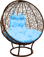Кресло садовое M-Group Круг на подставке / 11080203 (коричневый ротанг/голубая подушка) - 