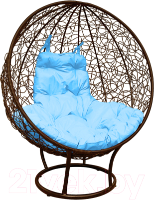 Кресло садовое M-Group Круг на подставке / 11080203 (коричневый ротанг/голубая подушка)