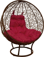 Кресло садовое M-Group Круг на подставке / 11080202 (коричневый ротанг/бордовая подушка) - 
