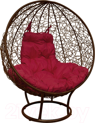 Кресло садовое M-Group Круг на подставке / 11080202 (коричневый ротанг/бордовая подушка)
