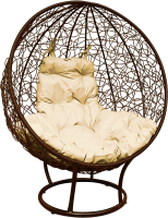 Кресло садовое M-Group Круг на подставке / 11080201 (коричневый ротанг/бежевая подушка) - 