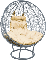 Кресло садовое M-Group Круг на подставке / 11080301 (серый ротанг/бежевая подушка) - 