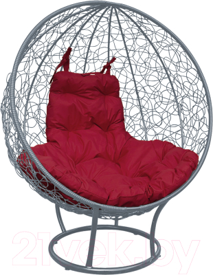 Кресло садовое M-Group Круг на подставке / 11080302 (серый ротанг/бордовая подушка)