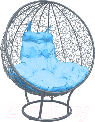 Кресло садовое M-Group Круг на подставке / 11080303 (серый ротанг/голубая подушка)