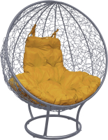 Кресло садовое M-Group Круг на подставке / 11080311 (серый ротанг/желтая подушка) - 