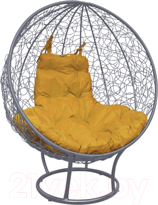 Кресло садовое M-Group Круг на подставке / 11080311 (серый ротанг/желтая подушка)