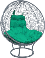 Кресло садовое M-Group Круг на подставке / 11080304 (серый ротанг/зеленая подушка) - 