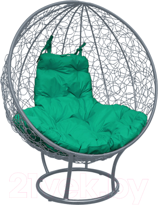 Кресло садовое M-Group Круг на подставке / 11080304 (серый ротанг/зеленая подушка)