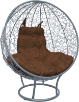 Кресло садовое M-Group Круг на подставке / 11080305 (серый ротанг/коричневая подушка) - 
