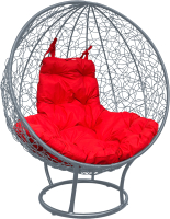 Кресло садовое M-Group Круг на подставке / 11080306 (серый ротанг/красная подушка) - 