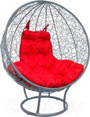 Кресло садовое M-Group Круг на подставке / 11080306 (серый ротанг/красная подушка)