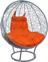 Кресло садовое M-Group Круг на подставке / 11080307 (серый ротанг/оранжевая подушка) - 