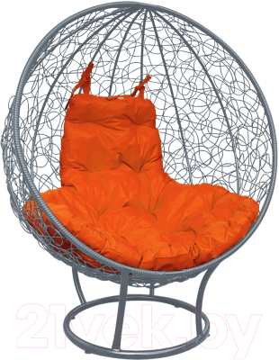 Кресло садовое M-Group Круг на подставке / 11080307 (серый ротанг/оранжевая подушка)