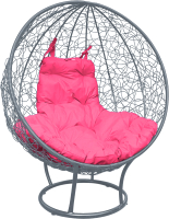 Кресло садовое M-Group Круг на подставке / 11080308 (серый ротанг/розовая подушка) - 