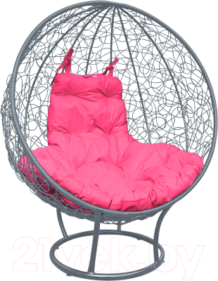 Кресло садовое M-Group Круг на подставке / 11080308 (серый ротанг/розовая подушка)
