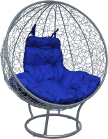Кресло садовое M-Group Круг на подставке / 11080310 (серый ротанг/синяя подушка) - 
