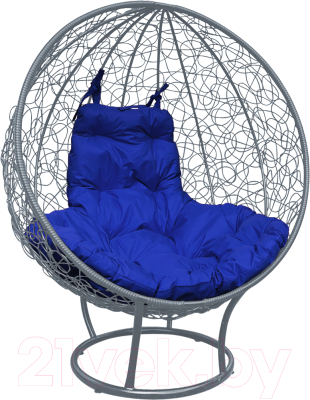 Кресло садовое M-Group Круг на подставке / 11080310 (серый ротанг/синяя подушка)