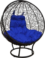 Кресло садовое M-Group Круг на подставке / 11080410 (черный ротанг/синяя подушка) - 