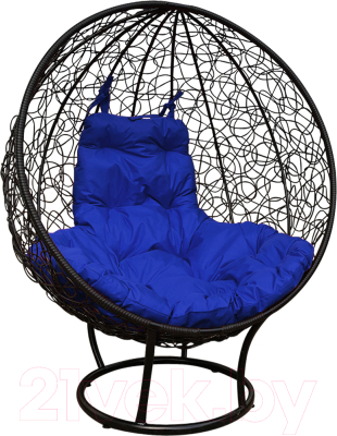 Кресло садовое M-Group Круг на подставке / 11080410 (черный ротанг/синяя подушка)