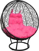 Кресло садовое M-Group Круг на подставке / 11080408 (черный ротанг/розовая подушка) - 