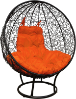 Кресло садовое M-Group Круг на подставке / 11080407 (черный ротанг/оранжевая подушка) - 