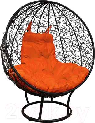 Кресло садовое M-Group Круг на подставке / 11080407 (черный ротанг/оранжевая подушка)