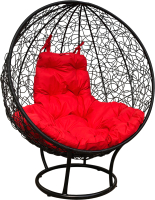Кресло садовое M-Group Круг на подставке / 11080406 (черный ротанг/красная подушка) - 